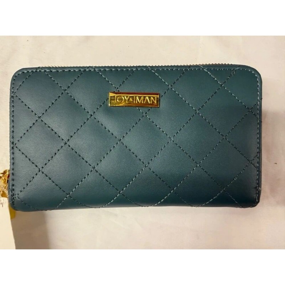 Joy & iman  leather quilted wallet teal green new!